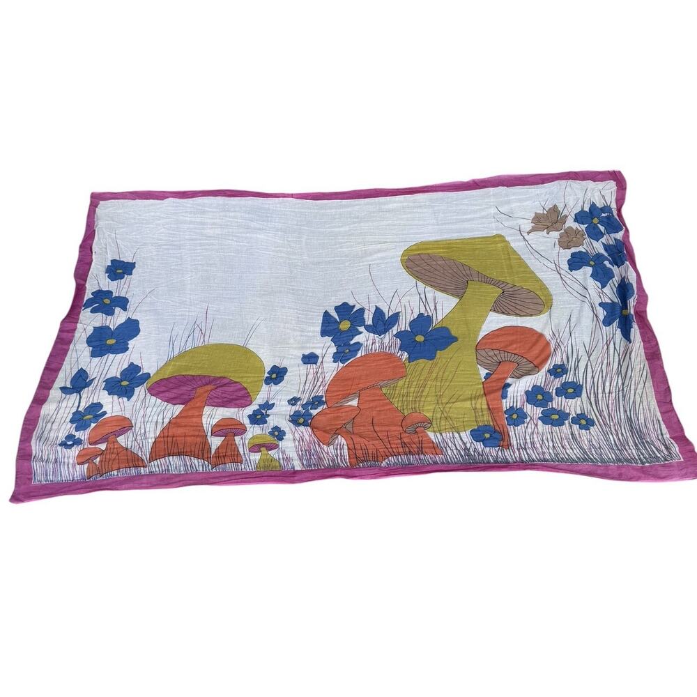 Vintage Mushroom Floral Scarf Psychedelic Boho Cottagecore Wrap Cover Up 70s